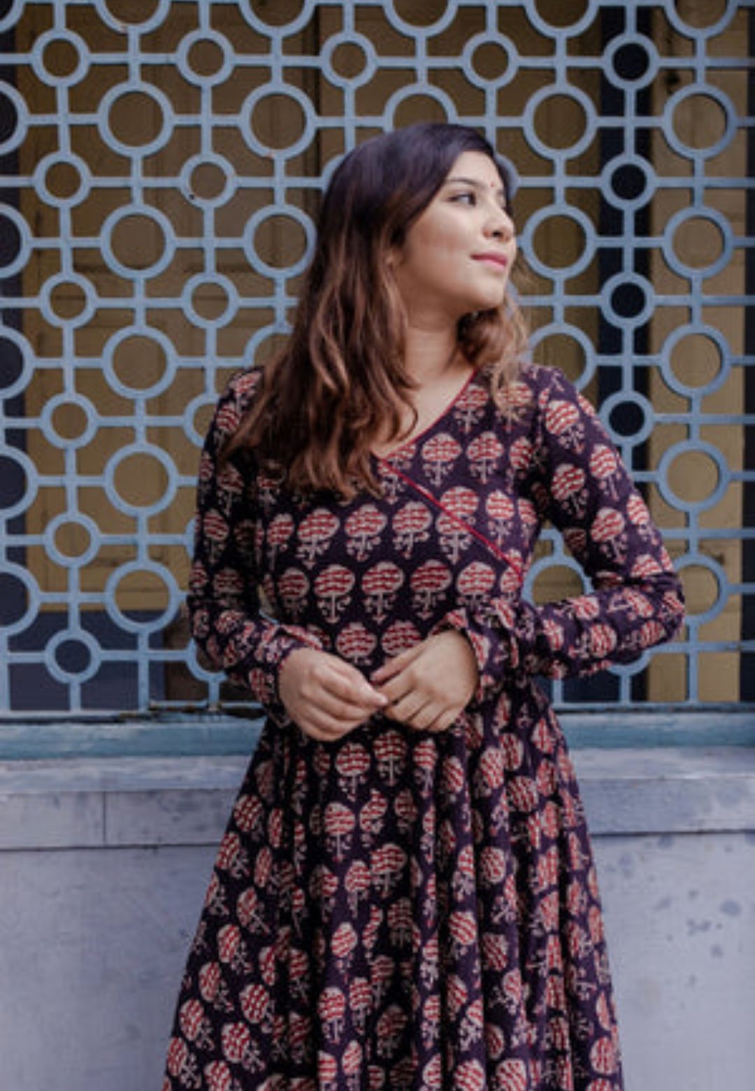 AJRAKH BLACK ANARKALI DRESS