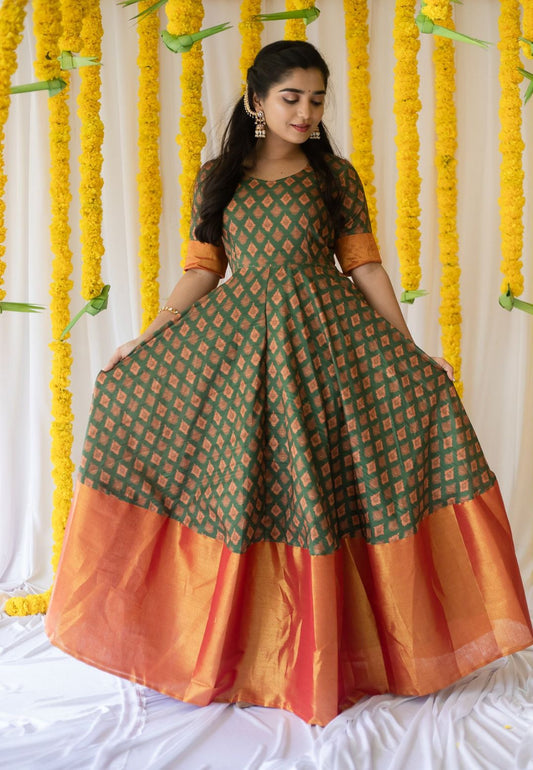 GREEN IKAT ANARKALI