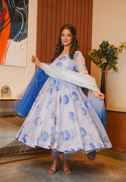 BLUE FLORAL ORGANZA SUIT SET