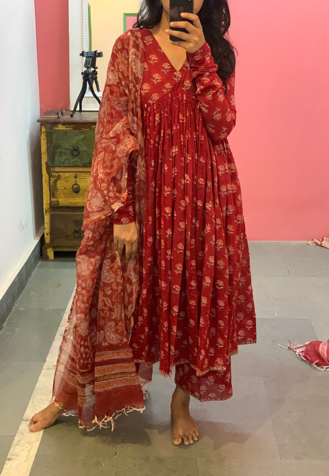 DEEP RED ANARKALI SUIT SET