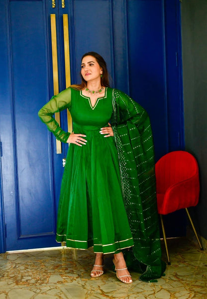 GREEN ORGANZA SUIT SET