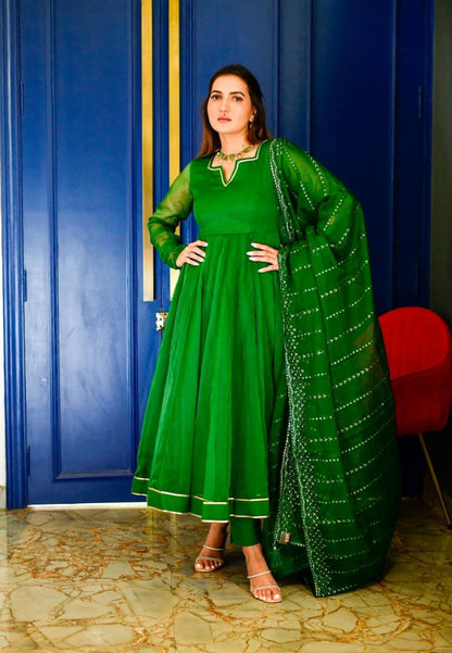 GREEN ORGANZA SUIT SET