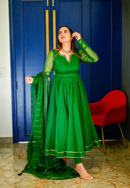 GREEN ORGANZA SUIT SET