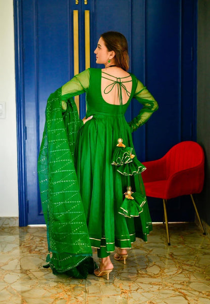 GREEN ORGANZA SUIT SET