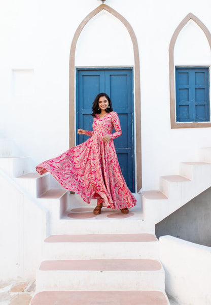 PINK MUSLIN SILK ANARKALI