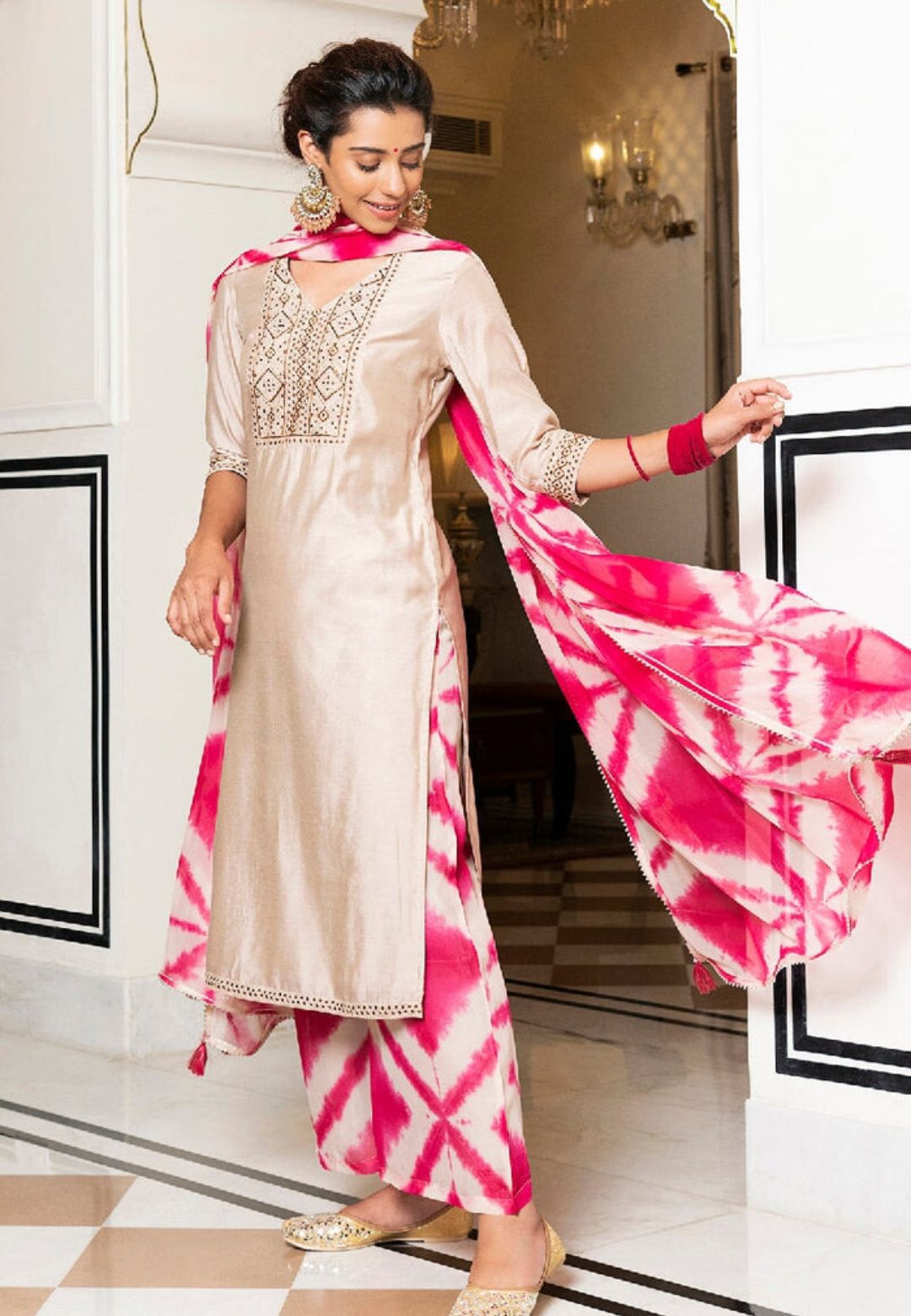LIGHT PINK JUHI SHIBORI CHANDERI SUIT SET