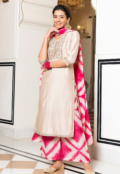 LIGHT PINK JUHI SHIBORI CHANDERI SUIT SET