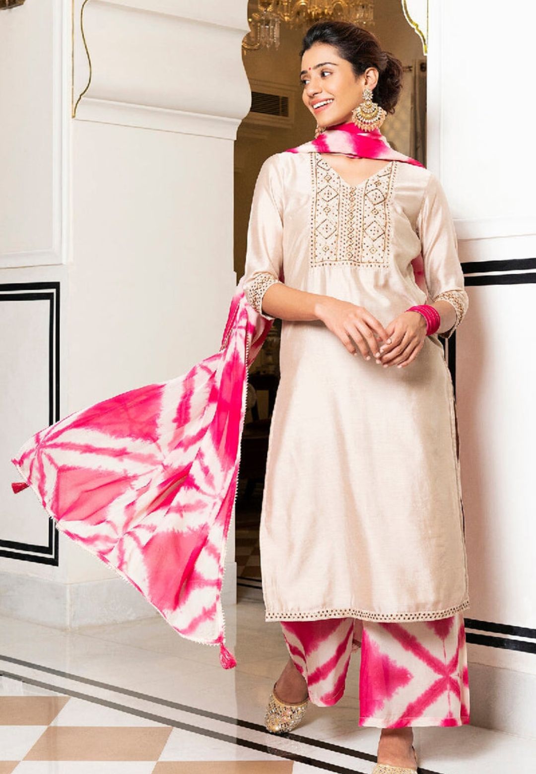 LIGHT PINK JUHI SHIBORI CHANDERI SUIT SET