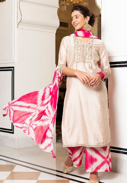 LIGHT PINK JUHI SHIBORI CHANDERI SUIT SET