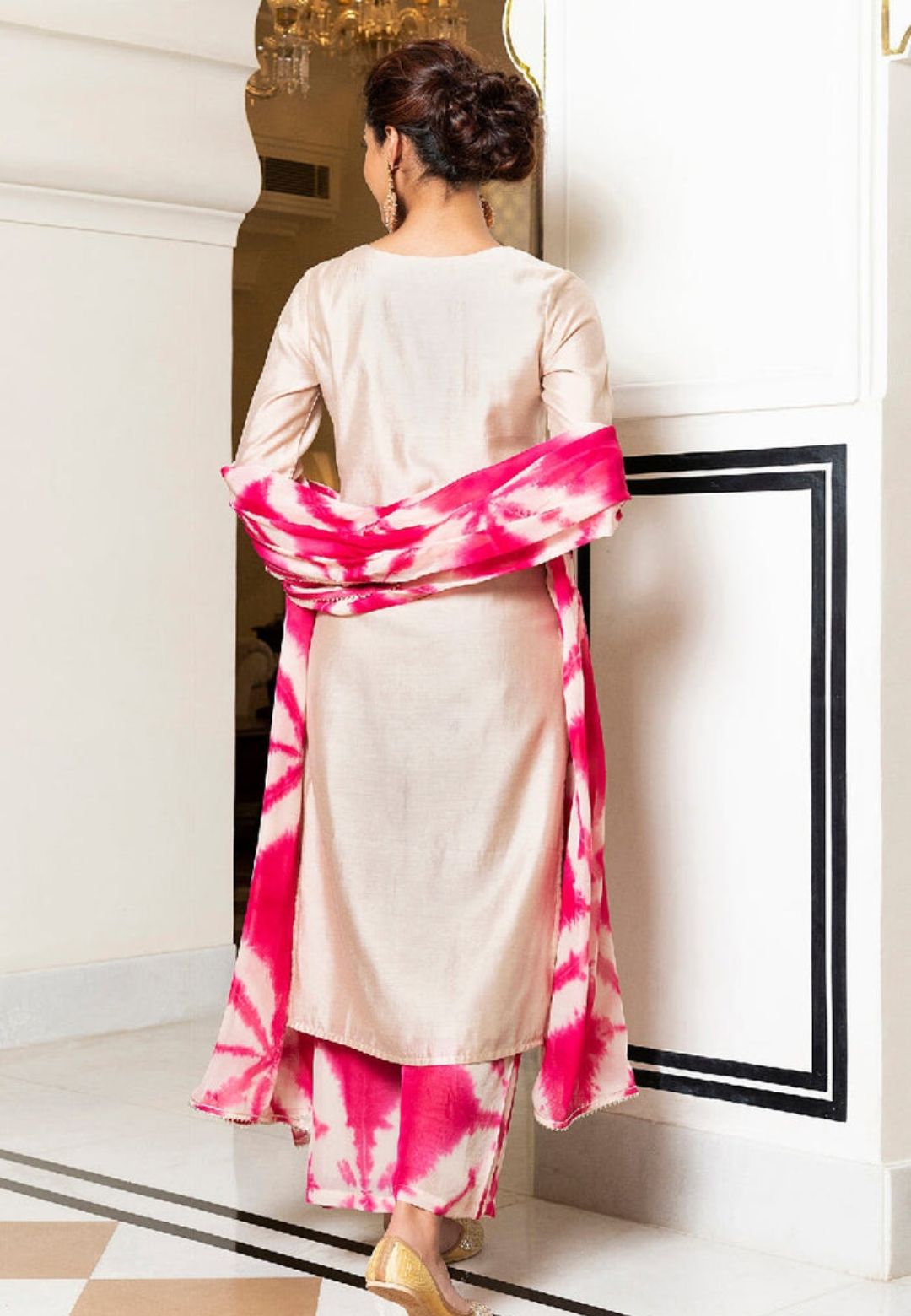 LIGHT PINK JUHI SHIBORI CHANDERI SUIT SET