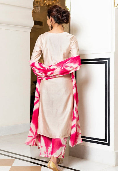 LIGHT PINK JUHI SHIBORI CHANDERI SUIT SET