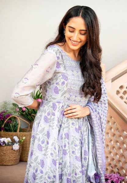 MATHILI PURPLE CHANDERI ANARKALI SUIT SET