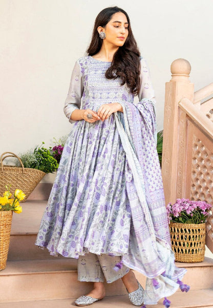 MATHILI PURPLE CHANDERI ANARKALI SUIT SET