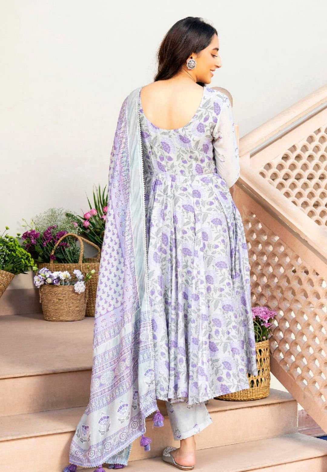 MATHILI PURPLE CHANDERI ANARKALI SUIT SET