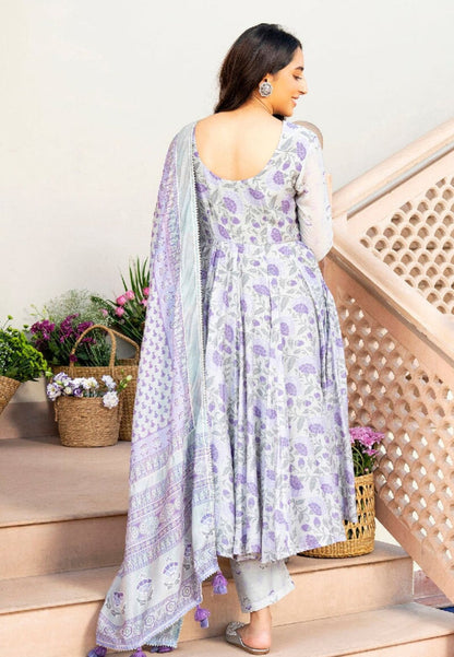 MATHILI PURPLE CHANDERI ANARKALI SUIT SET