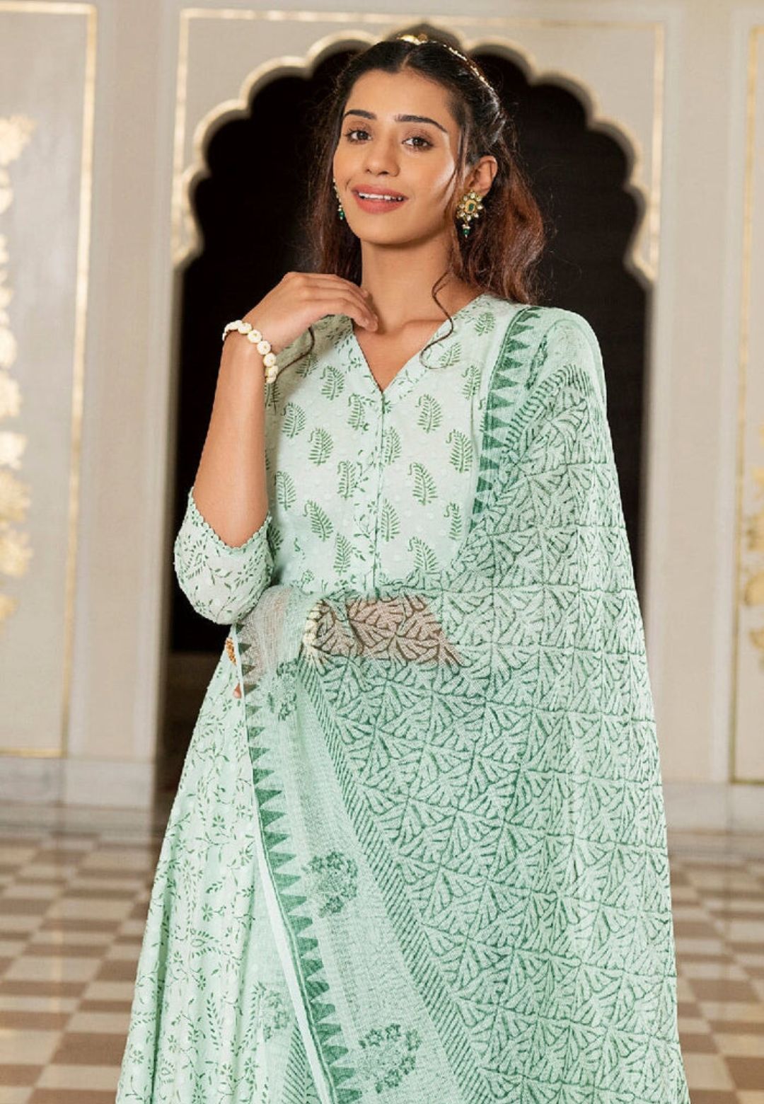 LIGHT GREEN MERAKI COTTON SUIT SET