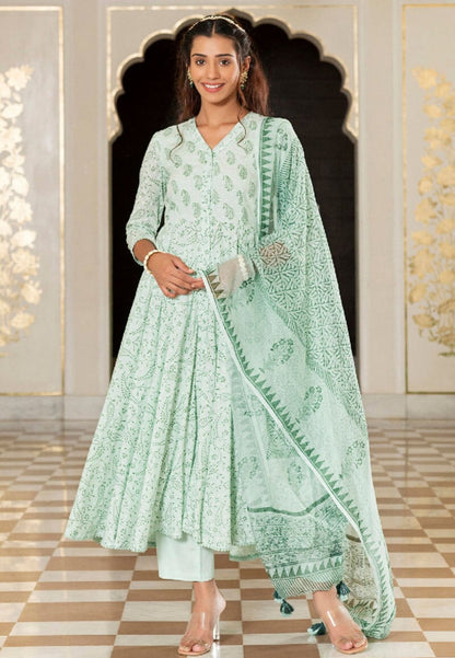LIGHT GREEN MERAKI COTTON SUIT SET