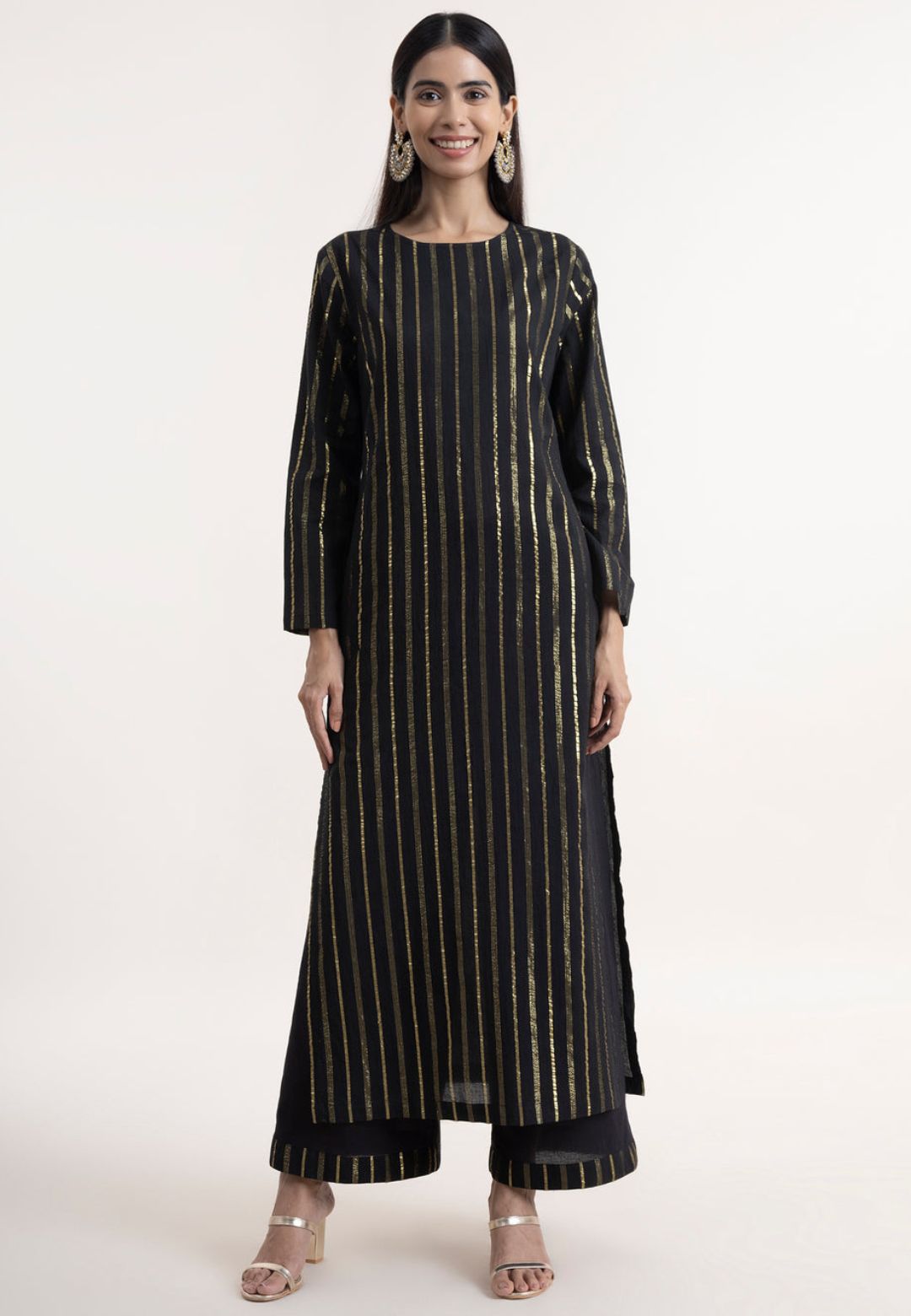 BLACK GOLD STRIPE COTTON LUREX SUIT SET