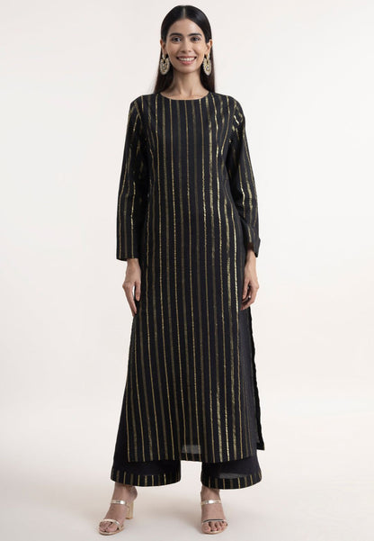 BLACK GOLD STRIPE COTTON LUREX SUIT SET