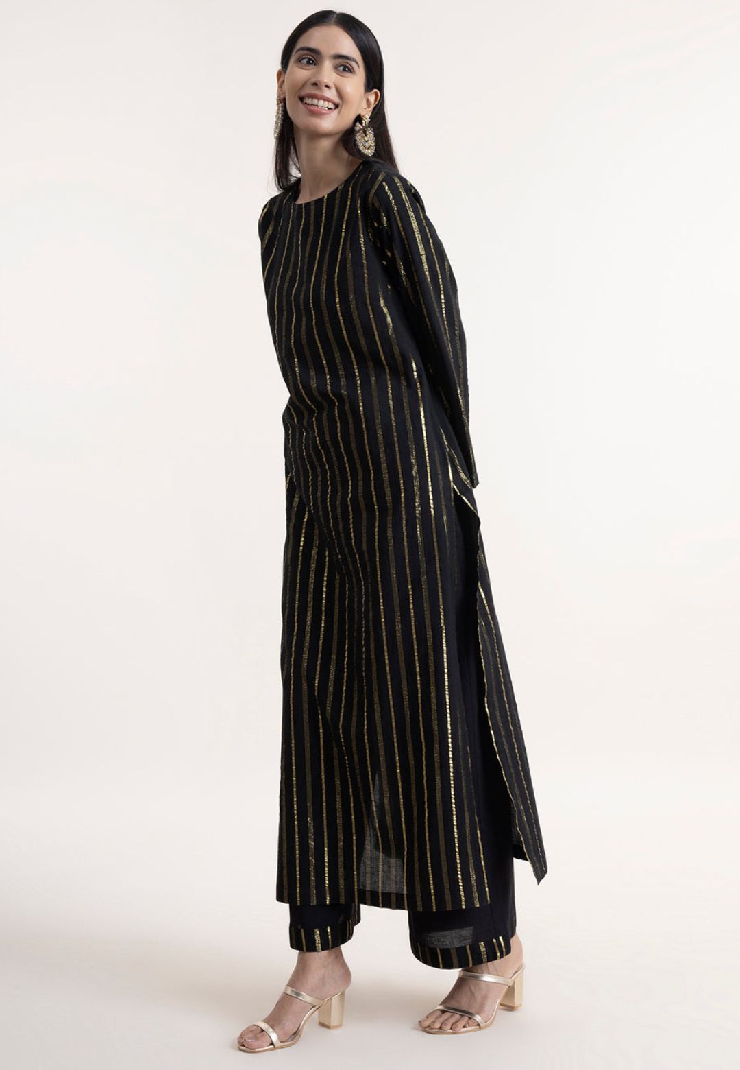 BLACK GOLD STRIPE COTTON LUREX SUIT SET