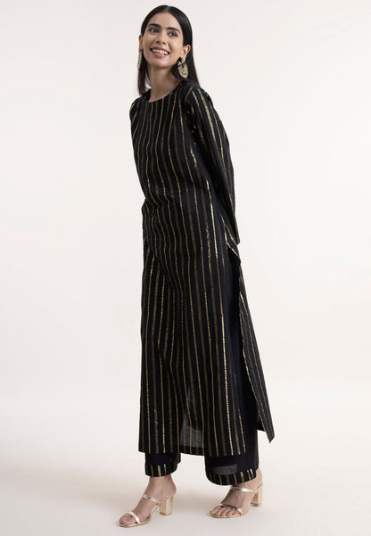 BLACK GOLD STRIPE COTTON LUREX SUIT SET