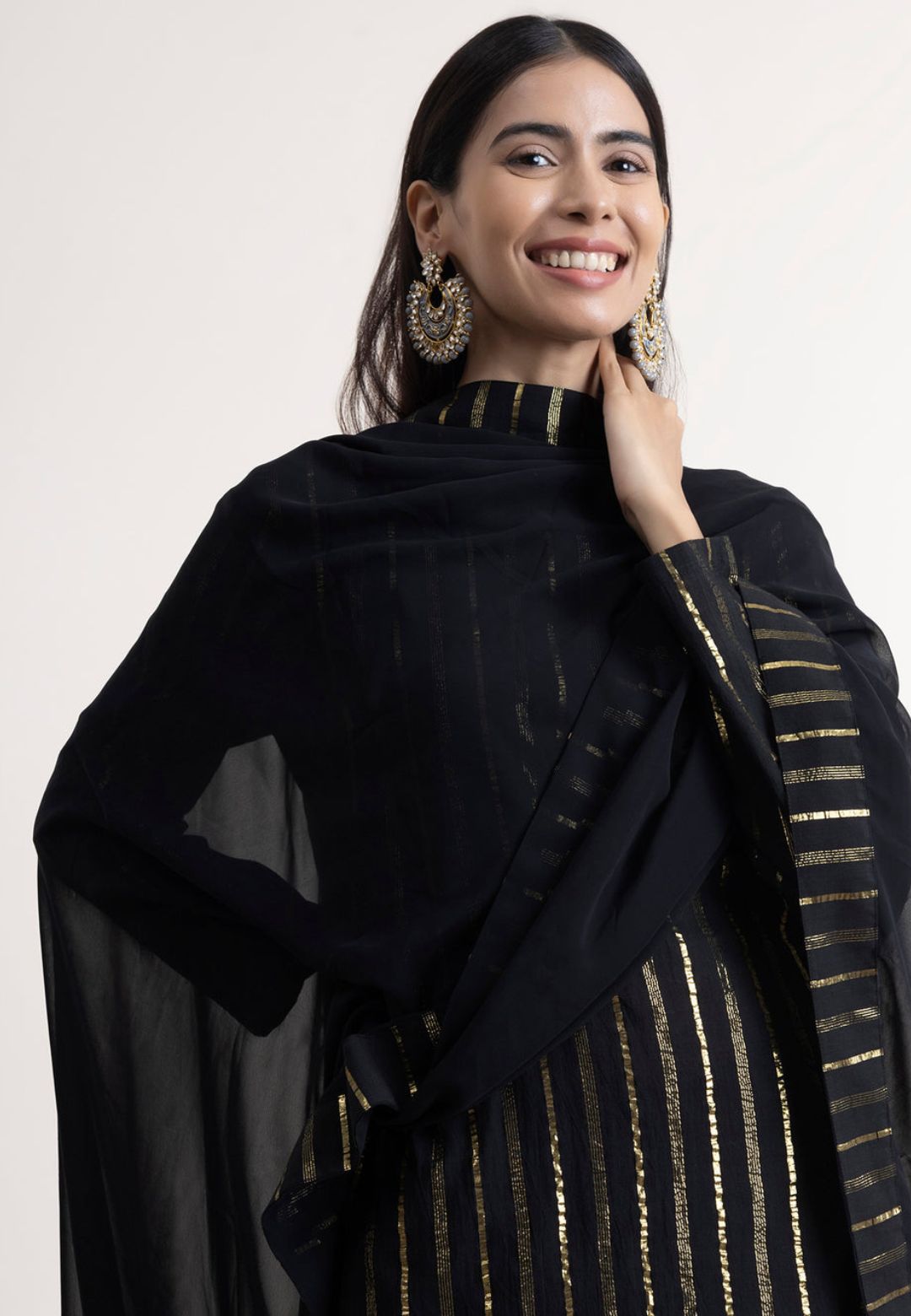 BLACK GOLD STRIPE COTTON LUREX SUIT SET