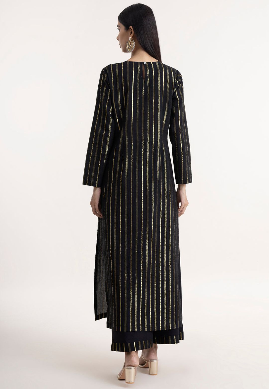 BLACK GOLD STRIPE COTTON LUREX SUIT SET