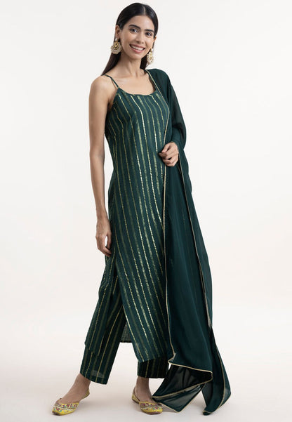 GREEN GOLD STRIPE COTTON LUREX SUIT SET