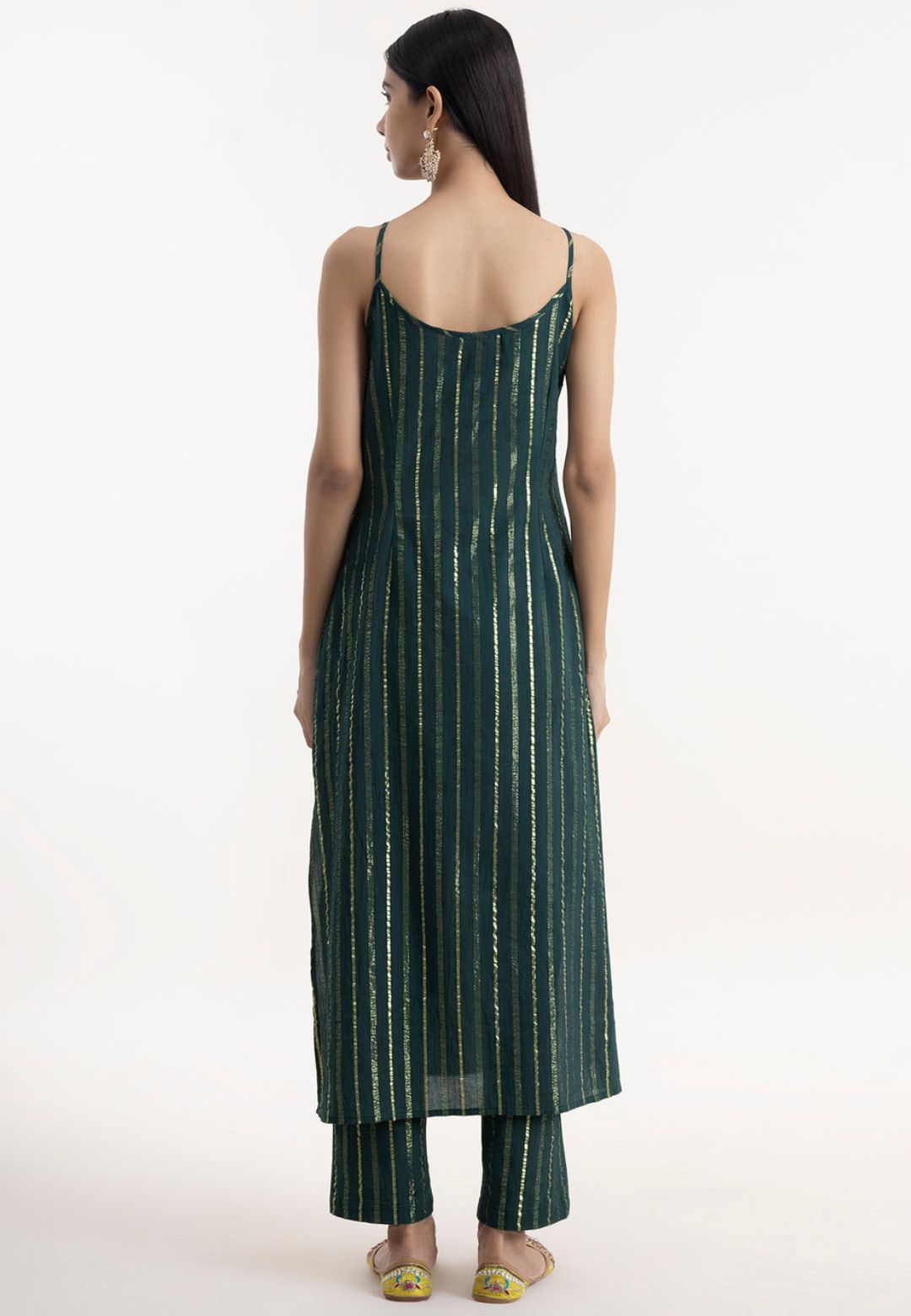 GREEN GOLD STRIPE COTTON LUREX SUIT SET