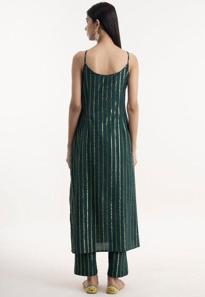 GREEN GOLD STRIPE COTTON LUREX SUIT SET