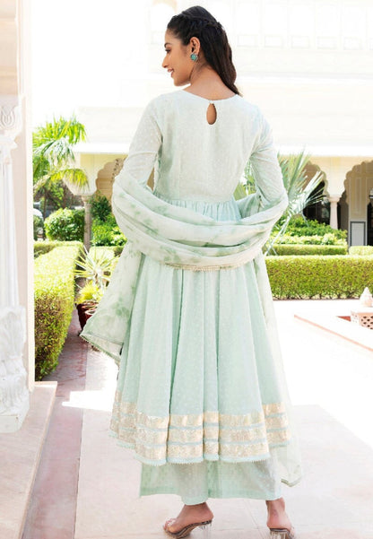 MINT GREEN DHOBBY COTTON ANARKALI SUIT SET