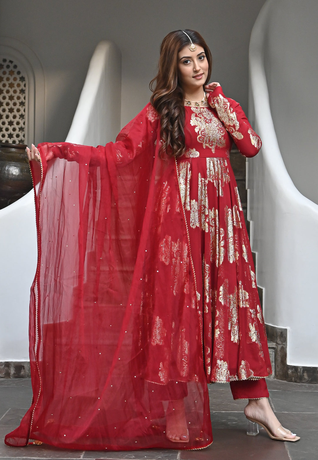 RED GARIMA ANARKALI SUIT SET