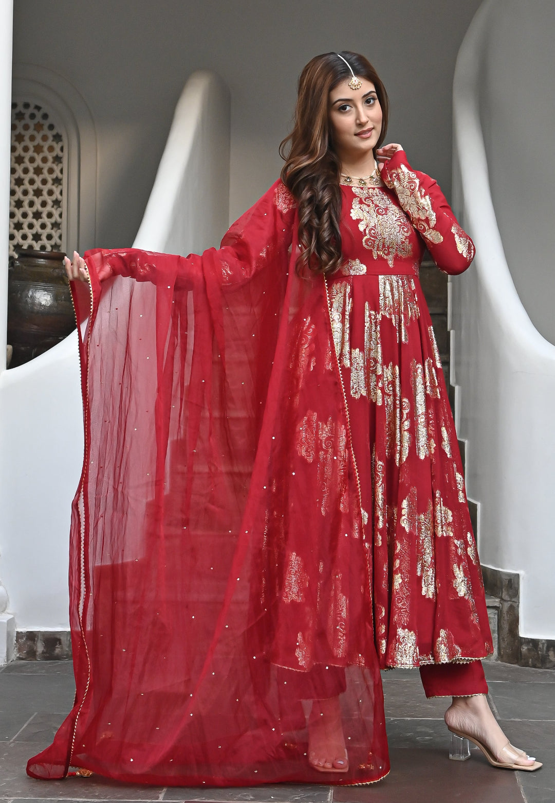 RED GARIMA ANARKALI SUIT SET