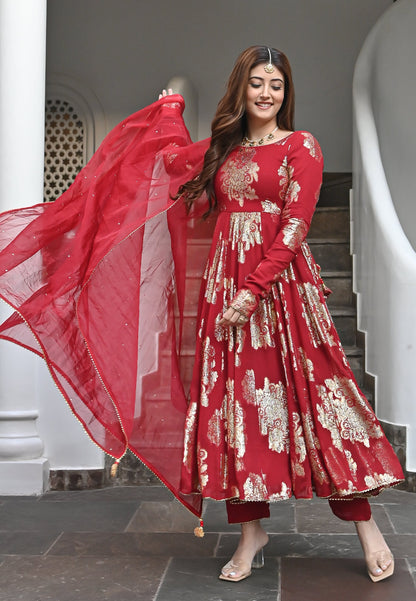 RED GARIMA ANARKALI SUIT SET