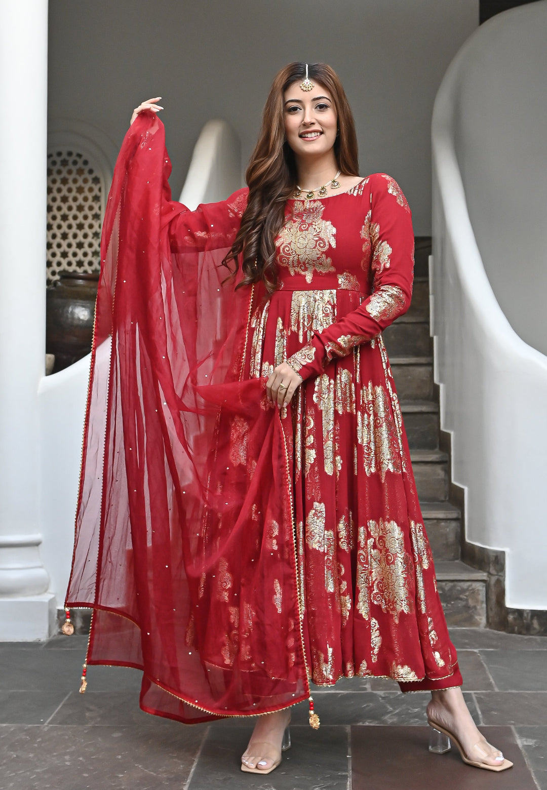 RED GARIMA ANARKALI SUIT SET