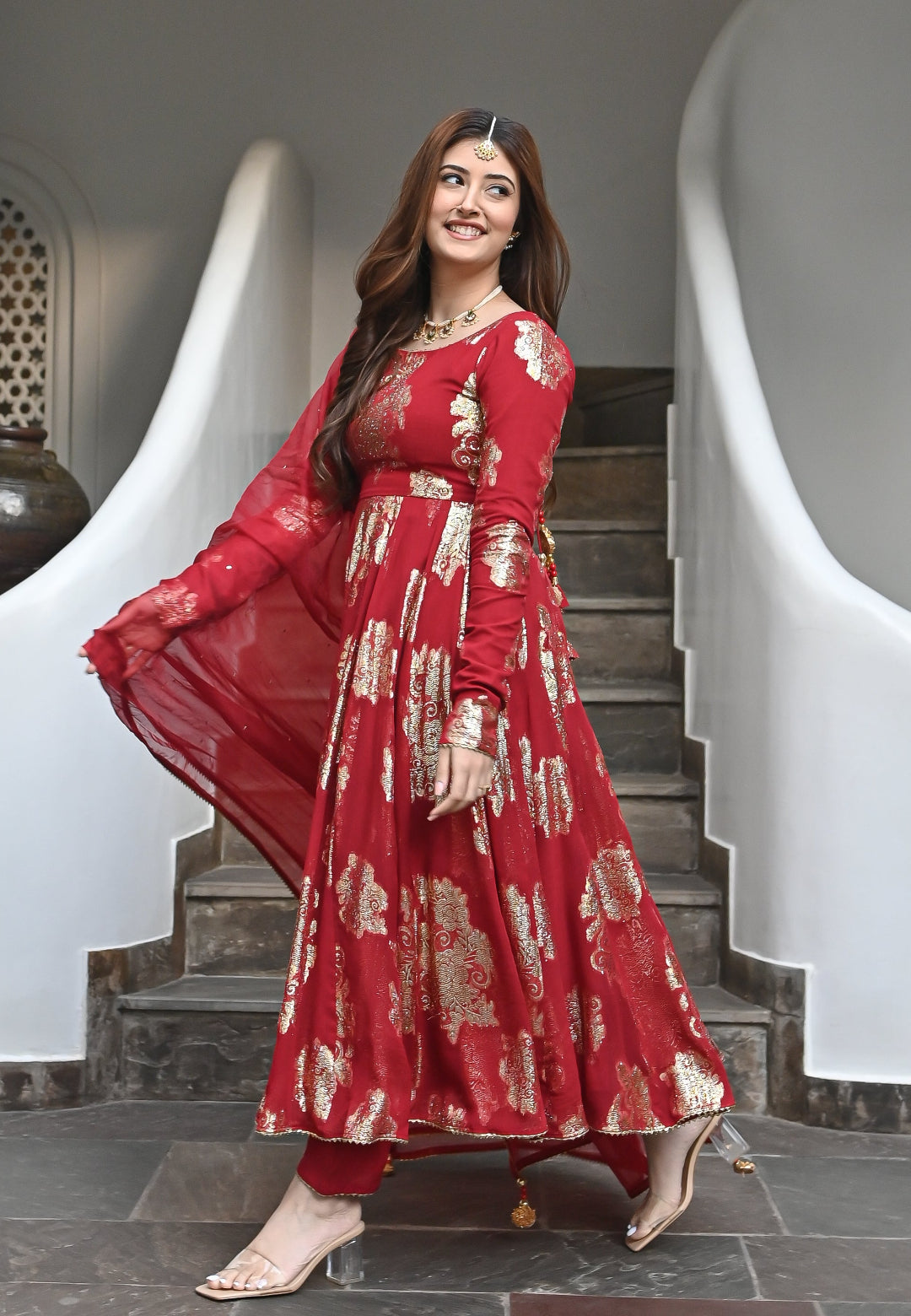 RED GARIMA ANARKALI SUIT SET