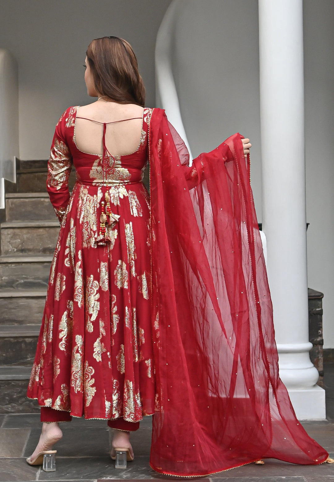 RED GARIMA ANARKALI SUIT SET