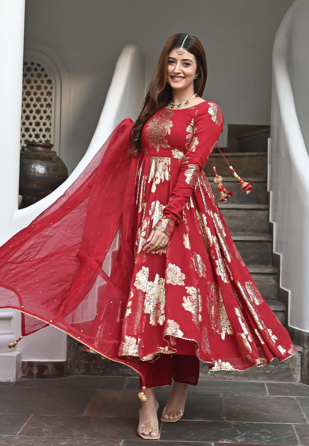RED GARIMA ANARKALI SUIT SET