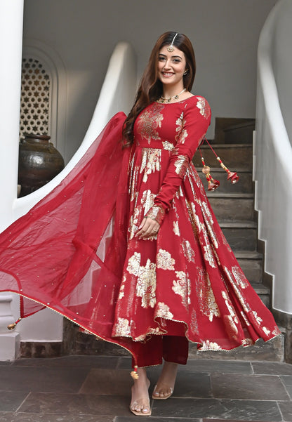 RED GARIMA ANARKALI SUIT SET