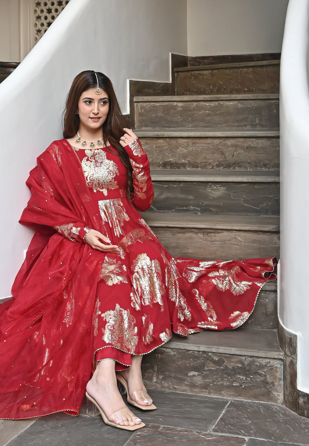 RED GARIMA ANARKALI SUIT SET