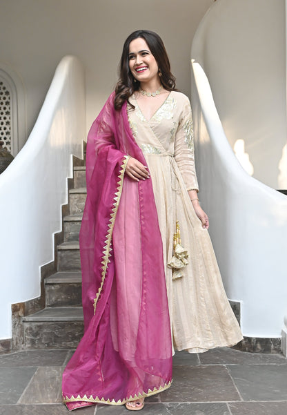 OFF WHITE ANARKALI SUIT SET