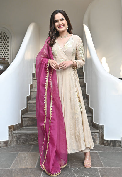 OFF WHITE ANARKALI SUIT SET