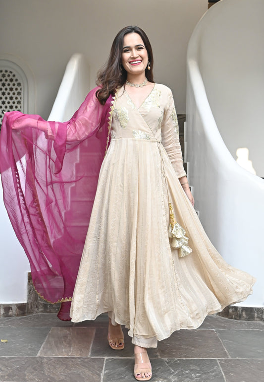 OFF WHITE ANARKALI SUIT SET