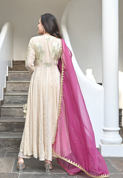 OFF WHITE ANARKALI SUIT SET