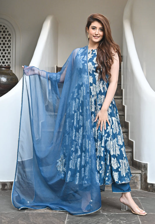 BLUE GARIMA ANARKALI SUIT SET