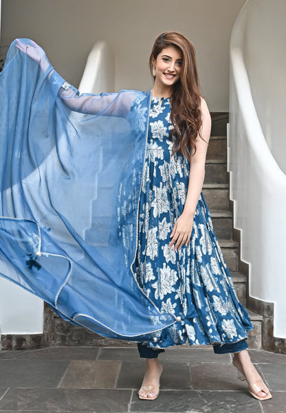 BLUE GARIMA ANARKALI SUIT SET