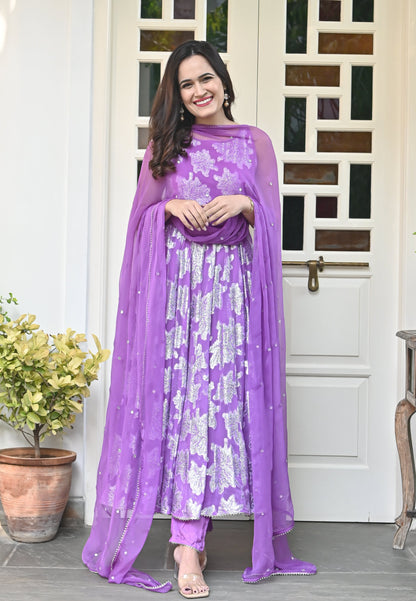 PURPLE GARIMA ANARKALI SUIT SET