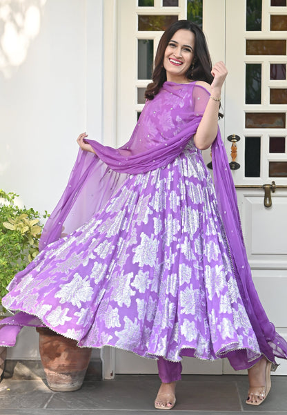 PURPLE GARIMA ANARKALI SUIT SET
