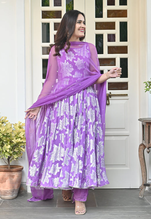 PURPLE GARIMA ANARKALI SUIT SET