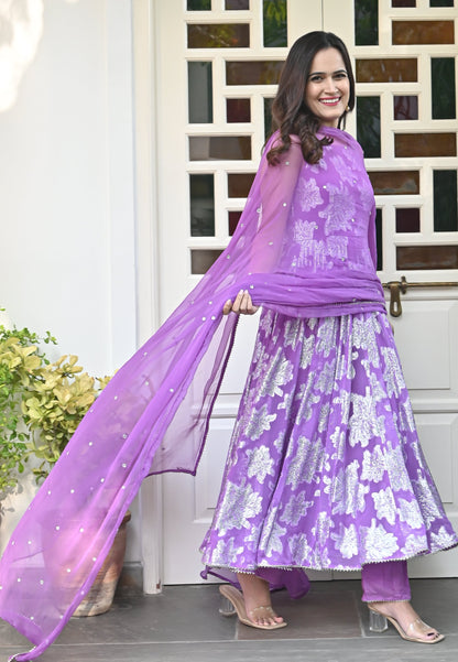 PURPLE GARIMA ANARKALI SUIT SET